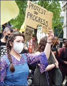Demonstrating for the right to protest, London, May 2021, photo Mary Finch