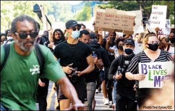 Mass protests, with widespread support in all communities, erupted after the cop murder of George Floyd. Photo: Ted Eyton/CC