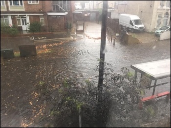 Flooding in Newham, east London Photo: Niall Mulholland