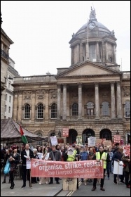 Protesting at Liverpool arms fair. Photo: Liverpool SP