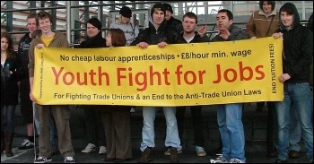 Campaigners against youth unemployment from all over Wales converged on the Welsh Assembly on Wednesday to highlight the scourge of youth unemployment in Wales. , photo Sarah Mayo