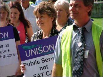 Swansea Unison workers protest against cuts and privatisation in Wales, photo Swansea Socialist Party