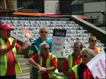 Swansea Unison workers protest against cuts and privatisation in Wales, photo Swansea Socialist Party