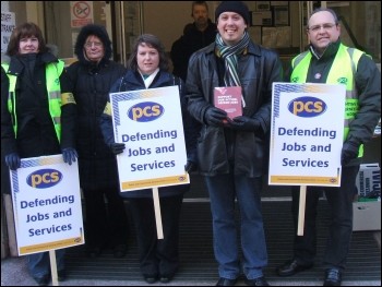 PCS workers on strike at the Passport Office, photo Socialist Party Wales