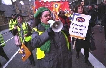 PCS members marching through London during their two day strike in March 2010, photo Paul Mattsson