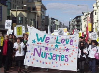 Brighton trades Council demonstration against cuts, led by the save Our Nursery campaign, photo by P. Knight