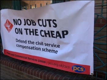 PSC banner in Leicester on the picket line, photo Leicester Socialist Party 