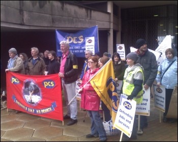 Striking Sheffield civil servants, members of PCS, photo R Faulds