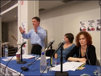 Chris Baugh at the TUSC Launch rally, London March 2010, photo Alison Hill