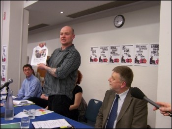 TUSC Launch rally, London March 2010, RMT Regional Organiser London Transport, Steve Hedley, and Socialist Party councillor Dave Nellist, photo Alison Hill
