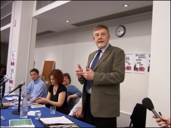 Dave Nellist, TUSC candidate and formerly a Militant supporting Labour MP who took only a workers wage, speaking at the TUSC Launch rally, London March 2010, photo Alison Hill