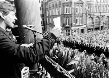 A mass rally of trade unionists in support of Liverpool's defiant socialist council, photo Dave Sinclair