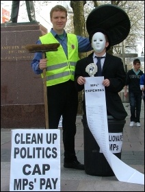If elected, Ross Saunders (left) would take an average worker's wage, photo Socialist Party Wales
