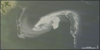 Gulf of Mexico oil spill spirals towards New Orleans, photo NASA Earth Observatory image Gulf of Mexico oil spill spirals towards New Orleans, photo NASA Earth Observatory image