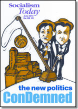 Socialism Today cover June 2010, issue 139, cartoon by Suz