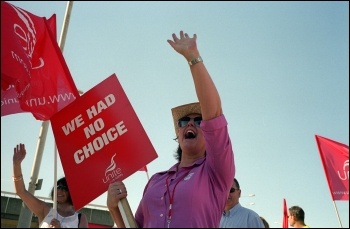 British Airways cabin crew on strike at Heathrow airport, photo Paul Mattsson