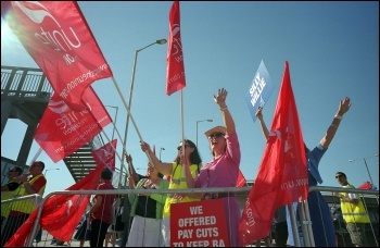 British Airways cabin crew on strike at Heathrow airport, photo by Paul Mattsson