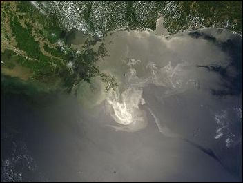 Extent of surface oil slick on May 24 2010, photo by NASA