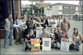 Striking journalists at the Coventry Telegraph, photo by S. O’Neill Striking journalists at the Coventry Telegraph, photo by S. O’Neill