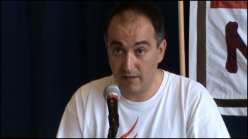 National Shop Stewards Network national conference 2010, Pedro Higuera, Workers Commissions and Izquierda Unida, Spain, photo Socialist Party