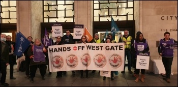 Protesters lobby Leicester council. Photo: Steve Score