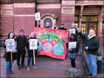 Protesting outside Newham town hall against another round of draconian cuts by the Labour council Protesting outside Newham town hall against another round of draconian cuts by the Labour council
