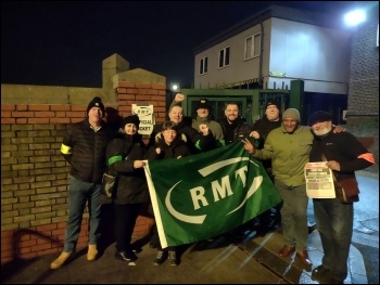 The photo of the RMT picket line at Leytonstone stolen by the Mail to attack the strike Photo: James Ivens