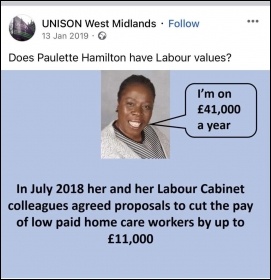 A Facebook posting by Unison West Midlands