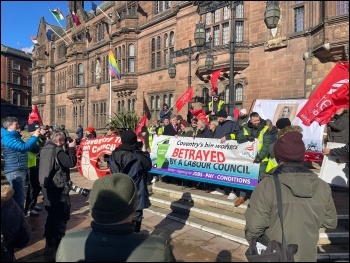 Bin workers lobby the council offices, photo Rob Williams
