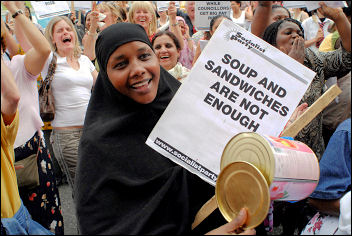Pot and Pans demonstration in Waltham Forest against cuts to school meals, photo Paul Mattsson
