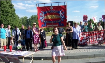 Walthamstow trade unionists and Socialist Party members protest on budget day, photo Senan
