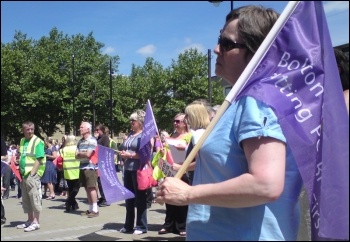 Budget Day protests in Bolton, photo Liverpool Socialist Party