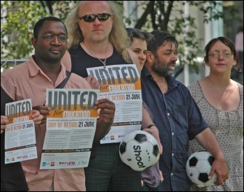 Protesting UCU staff at Manchester university, photo Dave Beale