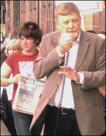 Coventry Socialist Party councillor Dave Nellist addresses a Coventry Against the Cuts protest, photo Coventry Socialist Party