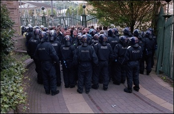 EDL static protest in Bradford, kettled by the police, photo Paul Mattsson
