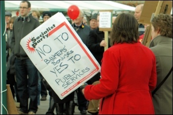 No to bankers bonuses, yes to public services: fighting cuts in the east midlands, photo Chesterfield Socialist Party