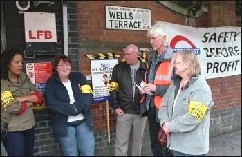 RMT and TSSA members at Finsbury Park London Underground on strike, photo Paul Mattsson