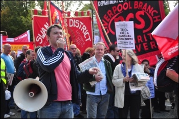 Rob Williams, Unite convenor, Linamar Swansea, addresses National Shop Stewards Network (NSSN) lobby of TUC conference in Manchester 2010, photo Suleyman Civi