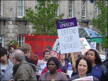 Kirklees Save Our services trade union protest against cuts, photo Huddersfield Socialist Party Kirklees Save Our services trade union protest against cuts, photo Huddersfield Socialist Party