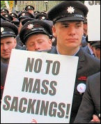 Fire Brigades Union firefighters marched to protest outside the London Fire Authority, photo Suzanne Beishon