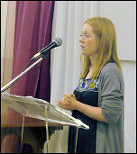 Lydia Dalton speaking at the campaign to save the Albert Dane Centre and the Links Project