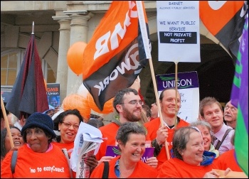 Barnet council workers protest at plans to cut services and run a 'no frills' council, photo Suzanne Beishon