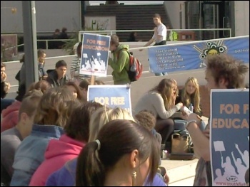 Over 100 students and workers at Warwick university came to an emergency protest on the steps of the university piazza