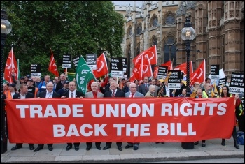 Trade Unionists lobbying parliament - trying to persuade at least 100 MPs to turn up at John McDonnell's Lawful Industrial Action bill's second reading, to prevent the Tories crushing it, photo by Suzanne Beishon