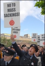 Firefighters demonstrate against the threat of mass sackings, photo Suzanne Beishon