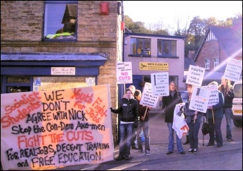Sheffield Socialist Students protesting outside deputy prime minister Nick Clegg's constituency office on 20 October 2010, photo Sheffield Socialist Students
