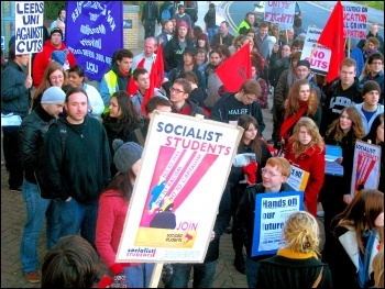 Leeds Socialist Students at a rally at Leeds City Square organised by Leeds Trades council and Leeds Against the Cuts on 20 October, photo Iain Dalton