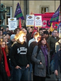 Rally at Leeds City Square organised by Leeds Trades council and Leeds Against the Cuts on 20 October, photo Iain Dalton