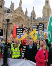 Trade Unionists lobbying parliament - trying to persuade at least 100 MPs to turn up at John McDonnell's Lawful Industrial Action bill's second reading, to prevent the Tories crushing it , photo by Suzanne Beishon