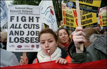 Thousands of trade unionists march in London against cuts, photo Paul Mattsson